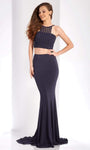 Floor Length Fitted Mesh Halter Knit Evening Dress/Prom Dress