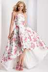 Spaghetti Strap Halter Pocketed Keyhole Floral Print Spring Summer Floor Length High-Low-Hem Prom Dress