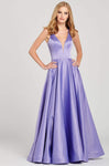 A-line V-neck Full-Skirt Floor Length Sleeveless Cutout Sheer Back Zipper Pocketed Open-Back Satin Natural Waistline Plunging Neck Sweetheart Prom Dress With a Bow(s)