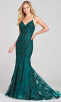 V-neck Mermaid Beaded Applique Embroidered Fitted Natural Waistline Spaghetti Strap Dress with a Brush/Sweep Train