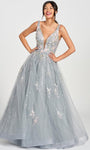 V-neck Floor Length Natural Waistline Plunging Neck Applique Sheer Open-Back Beaded Illusion Sleeveless Prom Dress