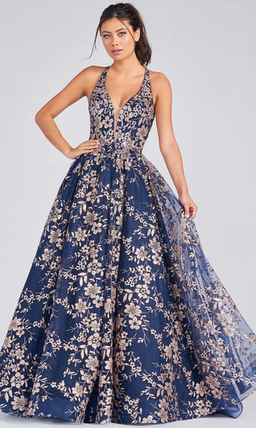 Sexy V-neck Floral Print Sheer Goddess Sequined Glittering Cutout Lace-Up Back Zipper Floor Length Halter Plunging Neck Sleeveless Natural Waistline Evening Dress/Prom Dress with a Brush/Sweep Train
