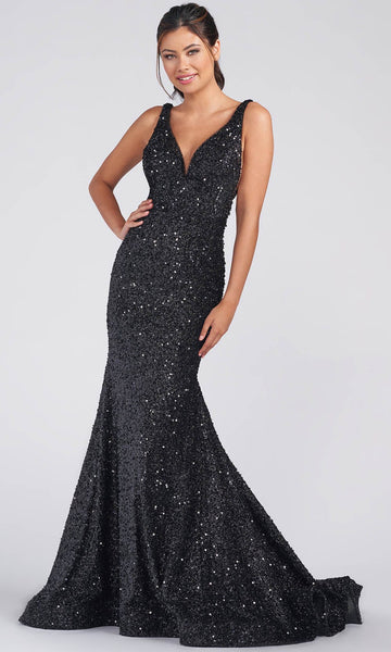 V-neck Fit-and-Flare Sheath Natural Waistline Plunging Neck Fitted V Back Back Zipper Illusion Sequined Thick Straps Sheath Dress/Prom Dress