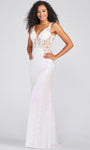 V-neck Sleeveless Corset Natural Waistline Lace Applique Beaded Sequined Fitted Open-Back Illusion Back Zipper Fit-and-Flare Sheath Plunging Neck Sheath Dress/Evening Dress With Rhinestones