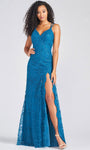 Sexy Sophisticated V-neck Natural Waistline Sheath Floor Length Sleeveless Spaghetti Strap Open-Back Slit Sequined Beaded Back Zipper Sheath Dress/Prom Dress