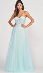 A-line Strapless Natural Waistline Floor Length Sweetheart Beaded Open-Back Applique Sheer Evening Dress/Prom Dress
