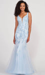 V-neck Natural Waistline Mermaid Floor Length Plunging Neck Applique Illusion V Back Beaded Sleeveless Evening Dress