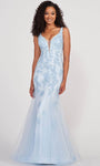 V-neck Floor Length Plunging Neck Natural Waistline Sleeveless Beaded Illusion V Back Applique Mermaid Evening Dress