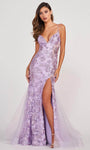 Sexy V-neck Plunging Neck Mermaid 2013 Tulle Floral Print Natural Waistline Floor Length Slit Sequined Sleeveless Spaghetti Strap Prom Dress