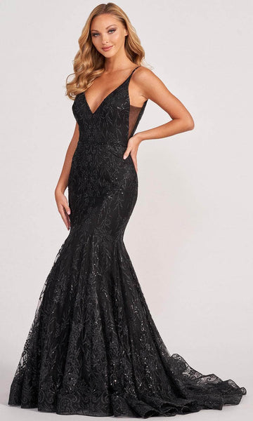 V-neck Mermaid Glittering Sheer Jeweled V Back Hidden Back Zipper Embroidered Fitted Natural Waistline Sleeveless Tulle Evening Dress with a Brush/Sweep Train