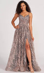 Sexy A-line Lace-Up Glittering Slit Sequined Sweetheart Tulle Floral Print Sleeveless Spaghetti Strap Natural Waistline Floor Length Evening Dress/Prom Dress