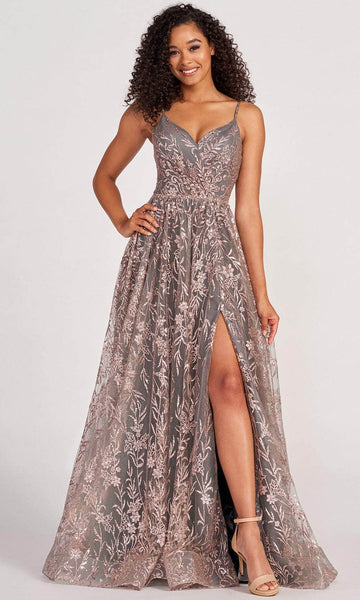 Sexy A-line Sleeveless Spaghetti Strap Tulle Floor Length Natural Waistline Floral Print Sweetheart Lace-Up Sequined Glittering Slit Evening Dress/Prom Dress