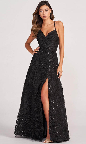 Plus Size A-line V-neck Sleeveless Bandeau Neck Halter Glittering Slit Applique Back Zipper Lace Natural Waistline Prom Dress