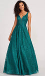 A-line V-neck Sleeveless Floor Length Natural Waistline Open-Back Embroidered Evening Dress/Prom Dress