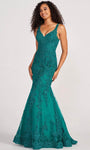 V-neck Mermaid Sleeveless Lace Lace-Up Embroidered Natural Waistline Floor Length Evening Dress/Prom Dress