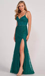 Sleeveless Spaghetti Strap Corset Natural Waistline Sheath Sweetheart Glittering Lace-Up Slit Back Zipper Lace Sheath Dress/Prom Dress/Party Dress with a Brush/Sweep Train With Rhinestones