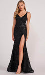 Sexy V-neck Sequined V Back Slit Sheath Natural Waistline Lace Floor Length Sleeveless Sheath Dress/Evening Dress/Prom Dress