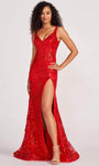 Sexy V-neck Sheath Natural Waistline Lace Sleeveless Floor Length Slit V Back Sequined Sheath Dress/Evening Dress/Prom Dress