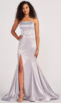 Strapless Satin Slit Glittering Lace-Up Straight Neck Natural Waistline Mermaid Prom Dress/Party Dress With Rhinestones