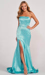 Strapless Satin Natural Waistline Mermaid Straight Neck Lace-Up Glittering Slit Prom Dress/Party Dress With Rhinestones