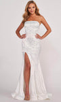 Strapless Satin Natural Waistline Mermaid Straight Neck Glittering Lace-Up Slit Prom Dress/Party Dress With Rhinestones
