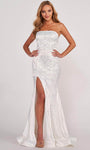 Strapless Straight Neck Satin Lace-Up Glittering Slit Natural Waistline Mermaid Prom Dress/Party Dress With Rhinestones