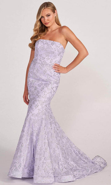 Strapless Straight Neck Glittering Fitted Natural Waistline Mermaid Lace Evening Dress with a Brush/Sweep Train With Rhinestones