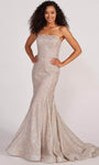 Strapless Glittering Fitted Lace Mermaid Straight Neck Natural Waistline Evening Dress with a Brush/Sweep Train With Rhinestones