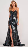 Sheath Sleeveless Spaghetti Strap Natural Waistline Sweetheart Floor Length Lace-Up Slit Sequined Sheath Dress/Evening Dress