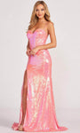 Sleeveless Spaghetti Strap Lace-Up Sequined Slit Floor Length Sweetheart Natural Waistline Sheath Sheath Dress/Evening Dress