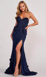 Sexy Strapless Sweetheart Natural Waistline Floor Length Lace-Up Slit Mesh Floral Print Evening Dress/Prom Dress