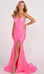 Plus Size Sheath Floor Length Scoop Neck Sleeveless Natural Waistline Lace-Up Sequined Slit Sheath Dress/Evening Dress/Prom Dress