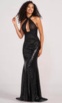 Plus Size Sexy Floor Length Halter Sheath Natural Waistline Cutout Back Zipper Fitted Sequined Open-Back Sleeveless Tulle Sheath Dress/Evening Dress/Prom Dress/Party Dress with a Brush/Sweep Train