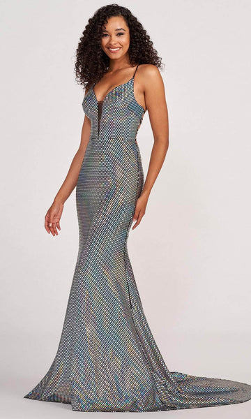 V-neck Floor Length Fit-and-Flare Sheath Mermaid Sheer Fitted Open-Back Sequined Lace-Up Spaghetti Strap Polka Dots Print Natural Waistline Sheath Dress/Prom Dress with a Brush/Sweep Train