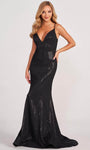 V-neck Sleeveless Spaghetti Strap Mermaid Floor Length Cutout Sequined Fitted Natural Waistline Evening Dress/Prom Dress with a Brush/Sweep Train