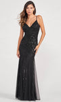 V-neck Sequined Fitted V Back Beaded Back Zipper Open-Back Fit-and-Flare Sheath Natural Waistline Tulle Sleeveless Spaghetti Strap General Print Floor Length Sheath Dress/Evening Dress