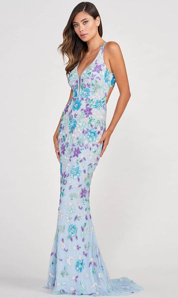 Plus Size V-neck Floral Print Floor Length Beaded Cutout Sequined Sheer Fitted Fit-and-Flare Sheath Natural Waistline Plunging Neck Summer Sleeveless Sheath Dress/Prom Dress with a Brush/Sweep Train