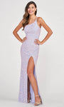 Sexy Fit-and-Flare Asymmetric Slit Sequined Beaded Fitted Floral Print Floor Length One Shoulder Sleeveless Evening Dress