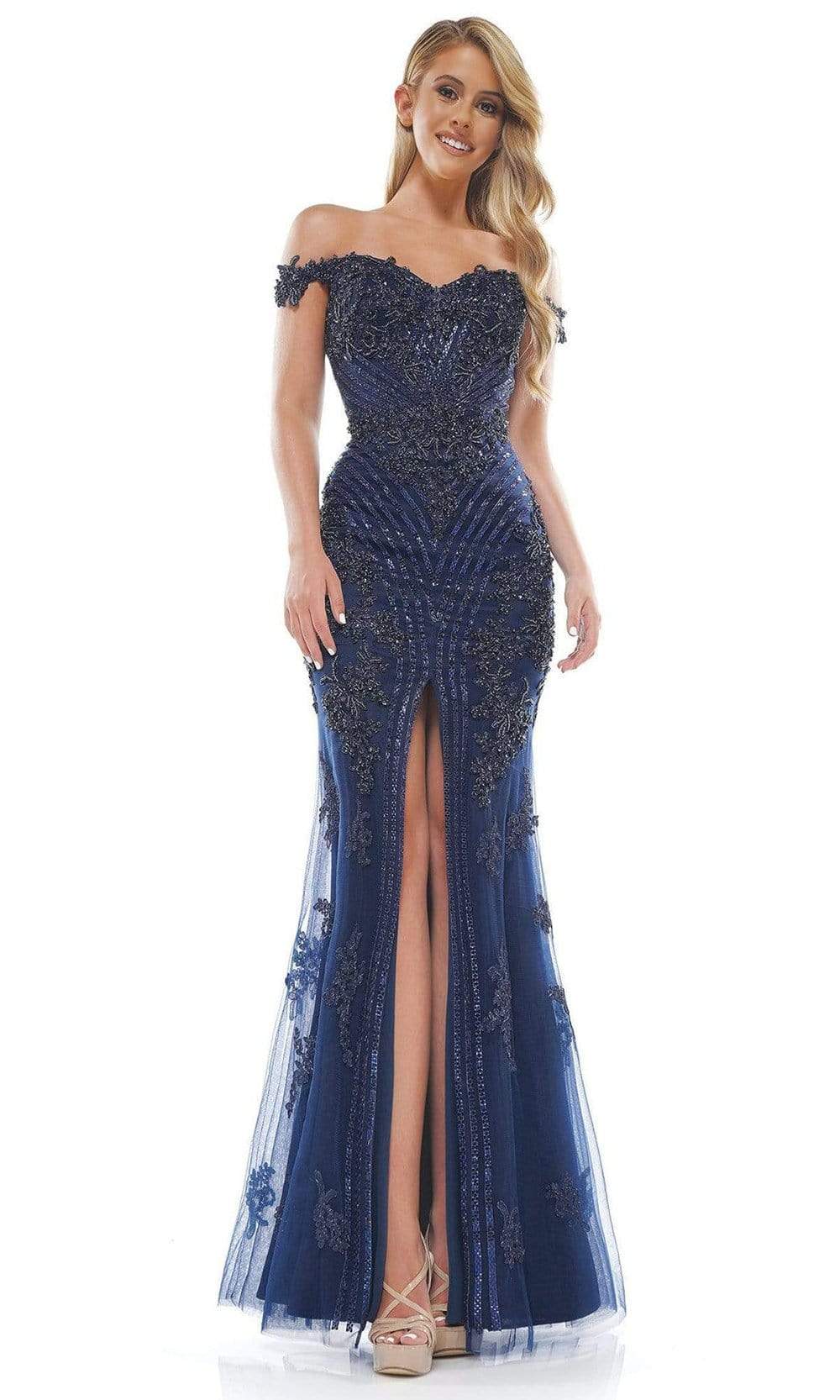 Colors Couture - J131 Off-Shoulder Embellished Trumpet Simple Prom Dress
