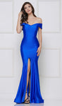 Sophisticated Floor Length Cap Sleeves Off the Shoulder Back Zipper Fitted Slit Mermaid Natural Princess Seams Waistline Evening Dress with a Brush/Sweep Train