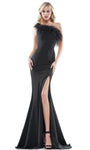 Natural Waistline Crepe One Shoulder Sleeveless Mermaid Slit Fitted Asymmetric Party Dress with a Brush/Sweep Train