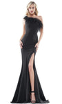 One Shoulder Sleeveless Slit Fitted Asymmetric Natural Waistline Crepe Mermaid Party Dress with a Brush/Sweep Train