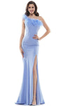 Slit Asymmetric Fitted Natural Waistline Crepe Mermaid One Shoulder Sleeveless Party Dress with a Brush/Sweep Train