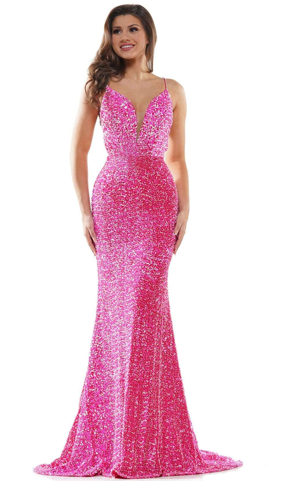 Colors Dress - 2459 Sequin Plunging Sweetheart Mermaid Dress
