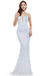 Floor Length Mermaid Sleeveless Spaghetti Strap Natural Waistline Plunging Neck Sweetheart Sheer Open-Back Fitted Sequined Back Zipper Evening Dress with a Brush/Sweep Train