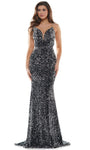 Plunging Neck Sweetheart Back Zipper Sequined Fitted Open-Back Sheer Natural Waistline Mermaid Floor Length Sleeveless Spaghetti Strap Evening Dress with a Brush/Sweep Train