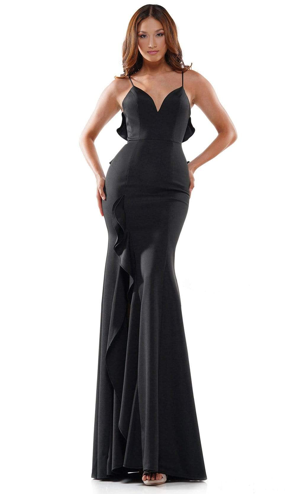 Colors Dress - 2646 Sweetheart Bodice Ruffle Trim High Slit Gown
