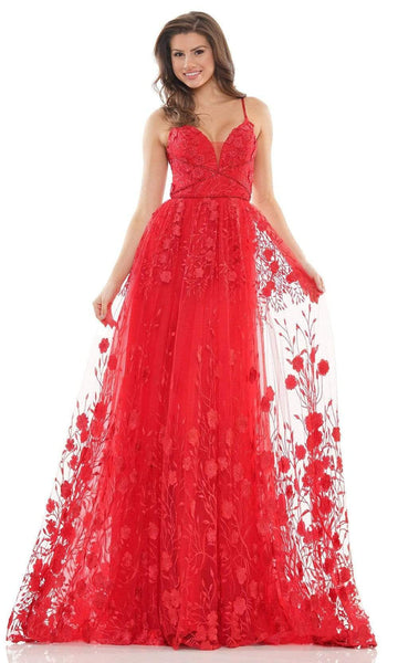 A-line V-neck Sleeveless Spaghetti Strap Floor Length Applique Embroidered Lace-Up Beaded Open-Back Sheer Fitted Floral Print Natural Waistline Dress with a Brush/Sweep Train