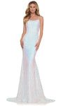 Mermaid Straight Neck Sleeveless Spaghetti Strap Lace-Up Open-Back Sequined Back Zipper Fitted Natural Waistline Dress with a Brush/Sweep Train