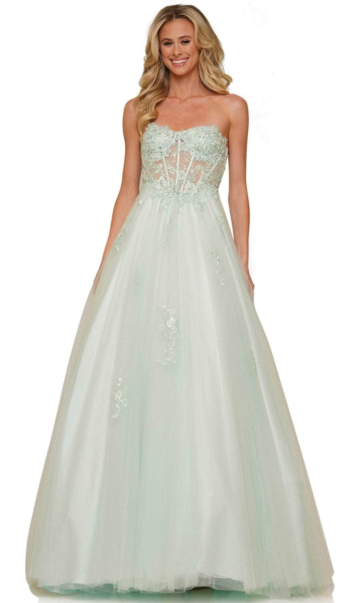 Colors Dress 2898 - Strapless A-line Tulle Glittery Gown
